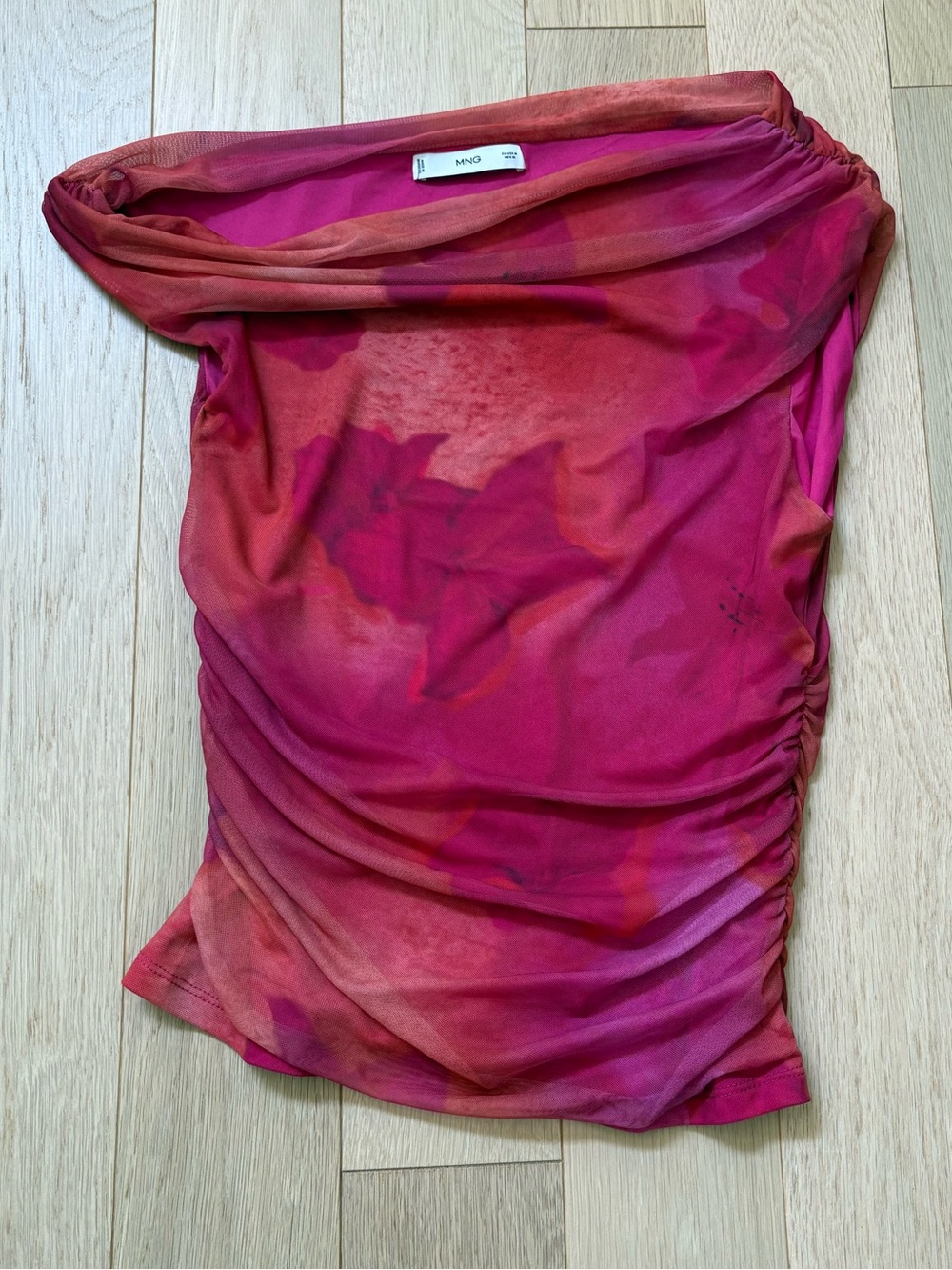 Mango Fuchsia and Coral Sheer Ruched Camisole